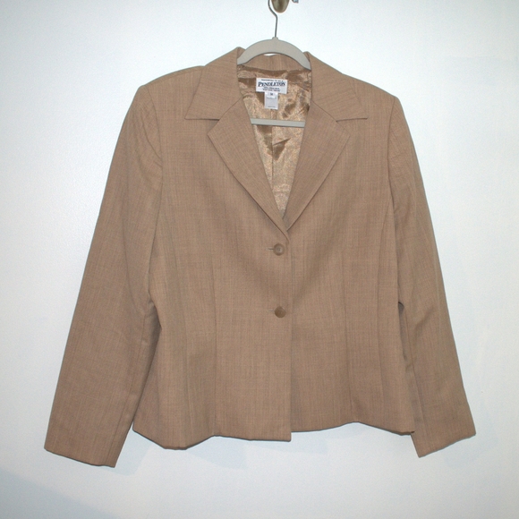 Pendleton Blazer Womens 14 Tan Neutral 100%  Wool 2 Button Jacket Light Academia - Picture 1 of 8